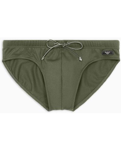 Emporio Armani Bañador Modelo Slip De Piqué Elástico Con Placa Black Label - Verde