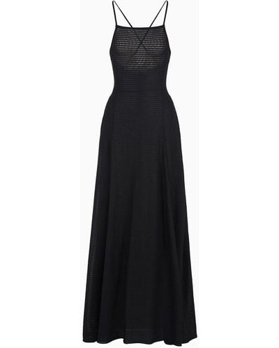 Emporio Armani Long Dress In Ottoman-look Jersey - Black