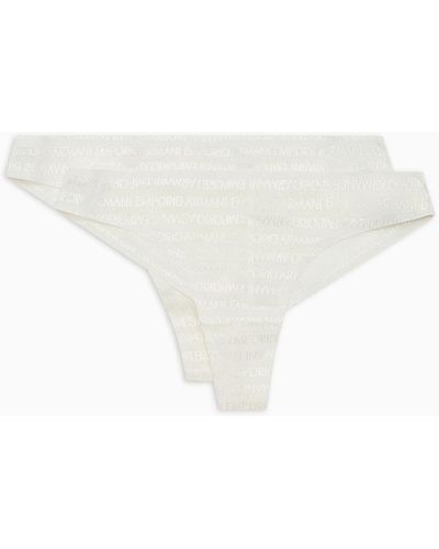 Emporio Armani Asv Two-pack Of Recycled Bonded Mesh Brazilian Briefs With All-over Lettering - White