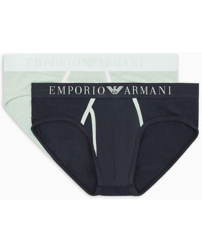 Emporio Armani Two-pack Of Pastel Mélange Cotton Briefs - Blue