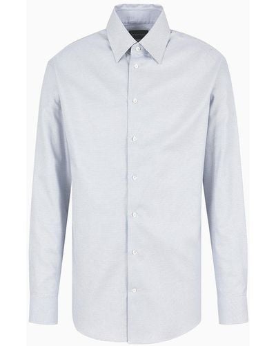 Emporio Armani Hemd Aus Strukturierter Baumwolle Mit Mikro-hahnentritt-muster - Weiß