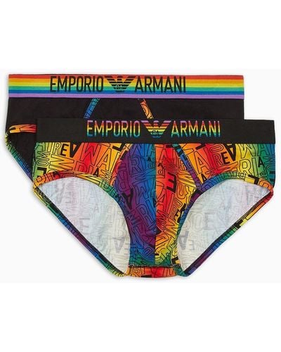 Emporio Armani Two-pack Of Rainbow Logo Print Briefs - Blue