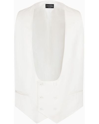 Emporio Armani Tuxedo Waistcoat In Fluid Viscose Satin - White
