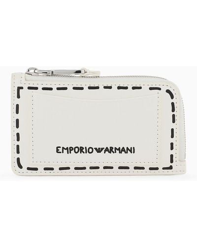 Emporio Armani Trompe L'œil-print Card Holder With Wrap-around Zip - White