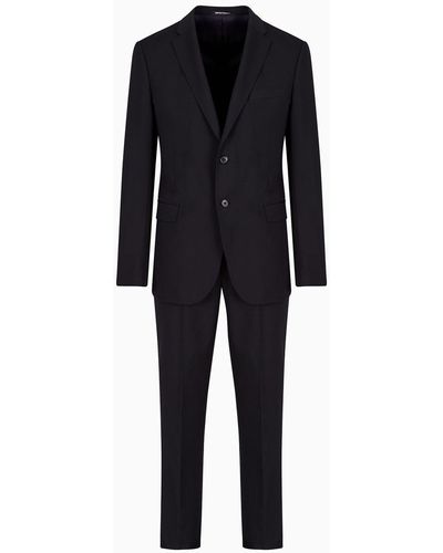 Emporio Armani Single-breasted, Slim-fit Suit In Natural Stretch Light Wool - Blue