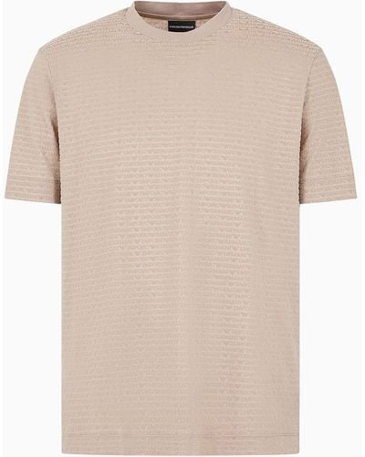 Emporio Armani Asv Lyocell-blend Jersey T-shirt With All-over Flock Logo Lettering - Natural