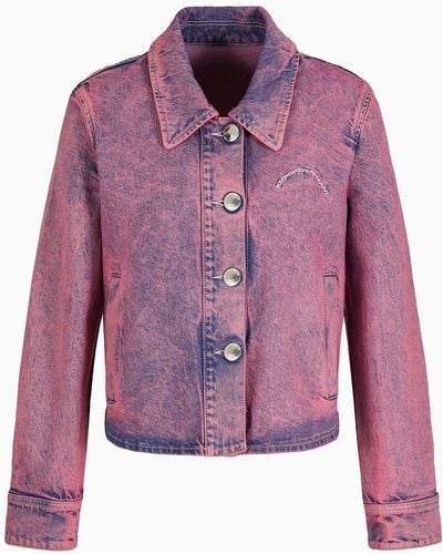 Emporio Armani Sustainability Values Capsule Collection Over-dyed Organic Lyocell-blend Denim Jacket - Purple