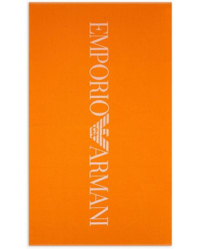 Emporio Armani Serviette De Plage En Éponge Avec Grand Logo - Orange