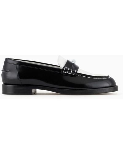 Emporio Armani Polished Leather Loafers With Stirrup Bar - White