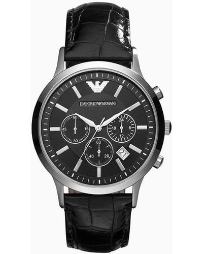 Emporio Armani Men's Three-hand Date Black Leather Watch