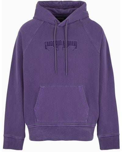 Emporio Armani Hooded Jersey Sweatshirt With Logo Embroidery - Purple