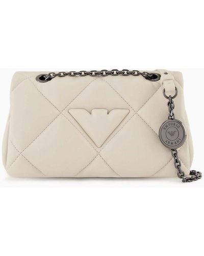Emporio Armani Quilted Nappa Leather-effect Mini Bag With Flap - Natural
