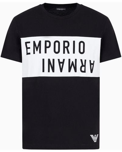 Emporio Armani Beachwear T-shirt In Jersey With A Bold Logo Print - Black