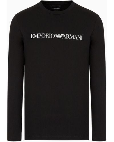 Emporio Armani Pima-jersey Sweater With Printed Logo - Black