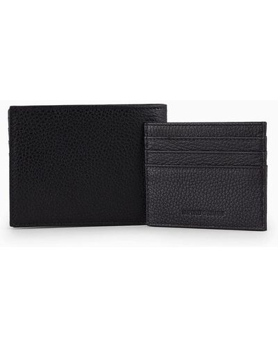 Emporio Armani Gift Box With Wallet And Card Holder In Tumbled Leather - Black