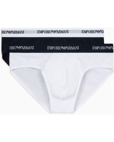 Emporio Armani Two-pack Of Briefs With Core Essential Logo Waistband - Blue