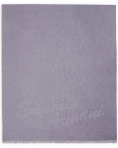 Emporio Armani Stola In Modal Misto Viscosa Con Stampa Logo Signature - Viola