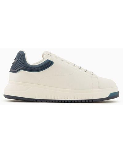 Emporio Armani Sneakers In Pelle Con Retro Semitrasparente E Suola Zigrinata - Bianco