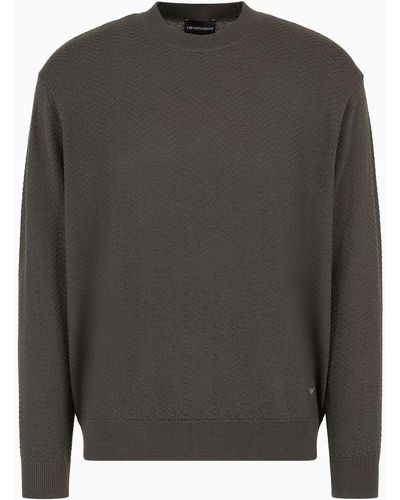 Emporio Armani Mock-neck Jumper In Virgin Wool With A Micro-textured Weave - Grey