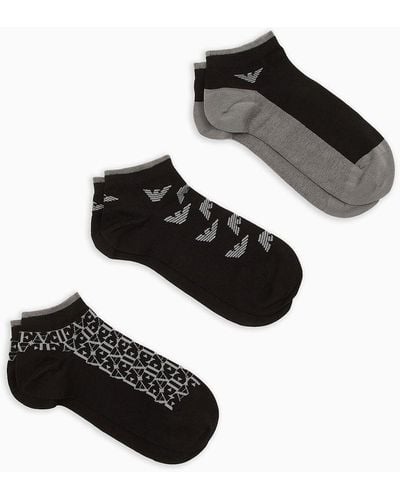 Emporio Armani Three-pack Of Ankle Socks With Jacquard Gifting Logo - White