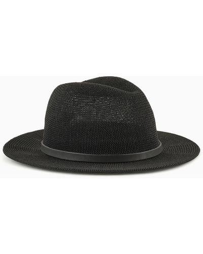 Emporio Armani Paper-yarn Fedora Hat With Strap - Black