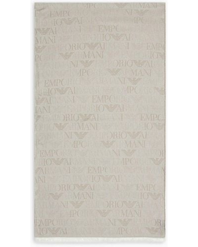 Emporio Armani Brushed-fabric Scarf With All-over Lettering - White