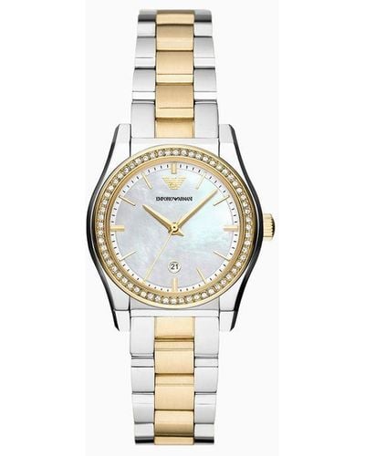 Emporio Armani Three-hand Date Two-tone Stainless Steel Watch - White