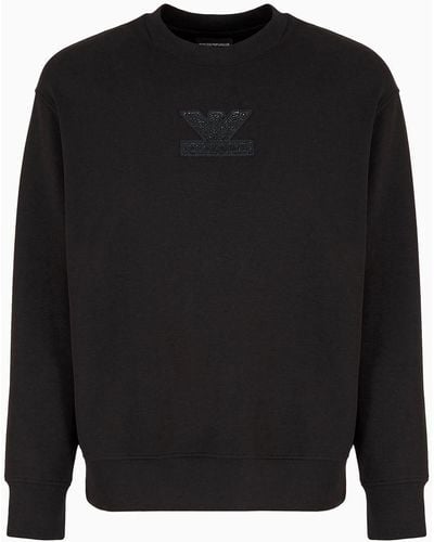 Emporio Armani Clubwear Double-jersey Sweatshirt With Patch And Rhinestone Embroidery - Black