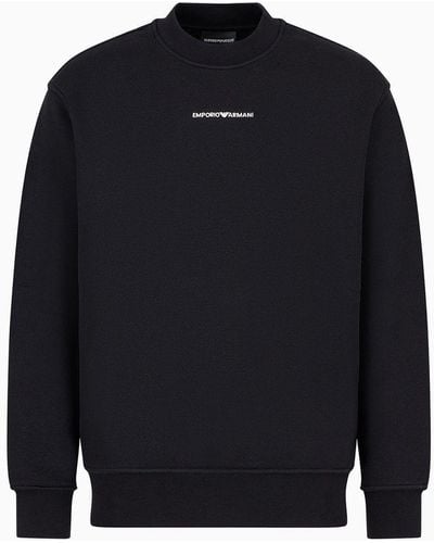 Emporio Armani Jersey Sweatshirt With Diagonal Weave And Logo Embroidery - Blue