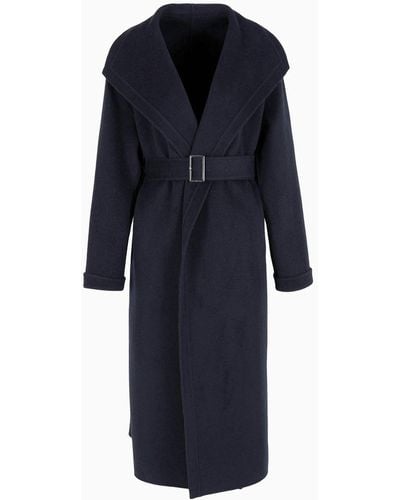 Emporio Armani Compact Double Wool-blend Robe Coat - Black