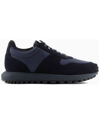 Emporio Armani Asv Capsule Suede And Recycled Nylon Sneakers - Blue