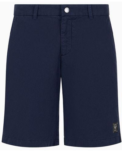 Emporio Armani Beachwear Bermuda Shorts With A Black Label Plate - Blue
