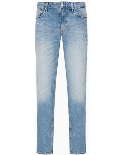 Emporio Armani Vaqueros J06 Slim Fit En Denim Elástico Con Efecto Usado - Azul