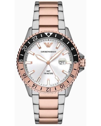 Emporio Armani Gmt Dual Time Two-tone Stainless Steel Watch - White
