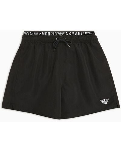Emporio Armani Asv Recycled-fabric Swim Shorts With Logoband - Black