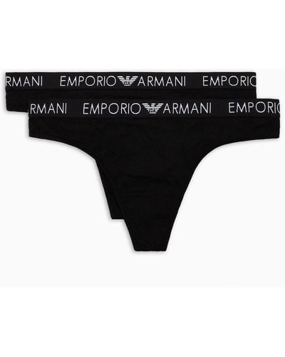 Emporio Armani Two-pack Of Iconic Logo Thongs - Black