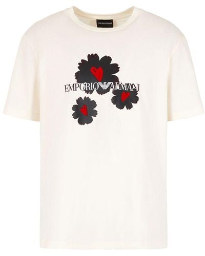 Emporio Armani Camiseta De Punto Con Estampado Flocado Mon Amour - Blanco