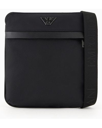 Emporio Armani Flat Armani Sustainability Values Crossbody Bag In Recycled Nylon - Black