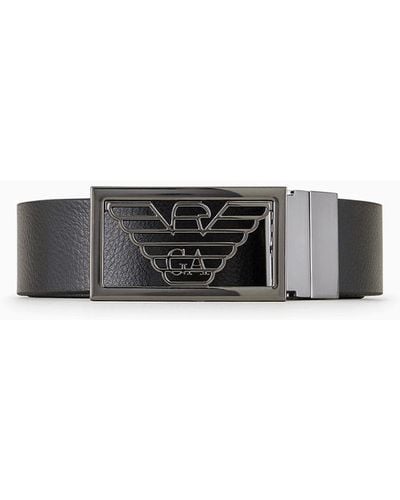 Emporio Armani Two-toned Reversible Leather Belt With One Side In Palmellato Leather - Black
