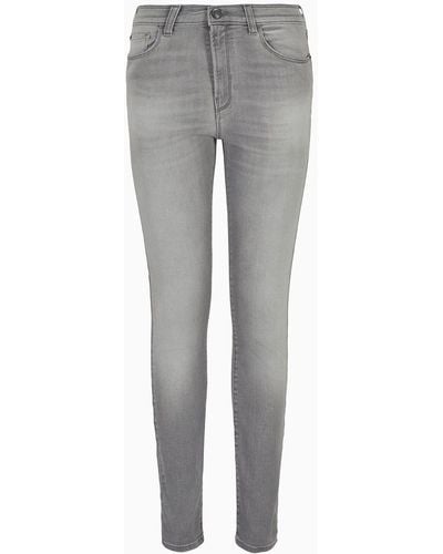 Emporio Armani Jeans J20 Vita Alta E Gamba Super Skinny In Denim Effetto Used - Grigio