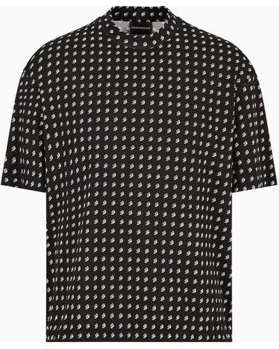 Emporio Armani Camiseta Ancha De Punto Con Estampado Integral Y Bajo Elástico - Negro