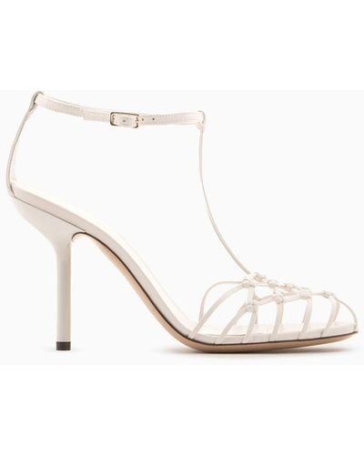 Emporio Armani Nappa-leather T-sandals With Mesh-weave Heels - White