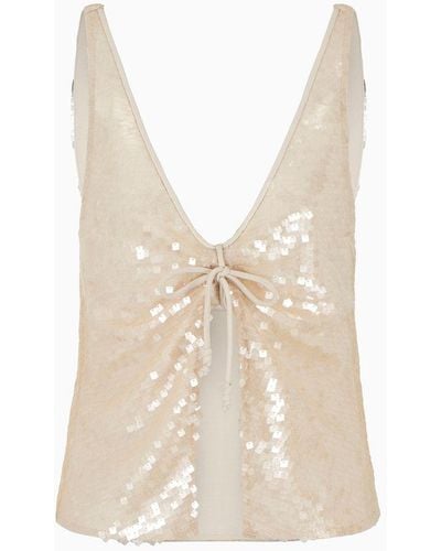 Emporio Armani Tulle Top With All-over Sequins - White