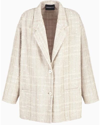 Emporio Armani Check Tweed Oversized Single-breasted Jacket - Natural