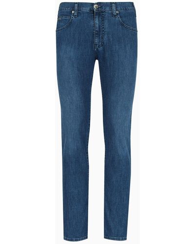 Emporio Armani Vaqueros J45 Regular Fit En Denim De 8 onzas Con Lavado Efecto Usado - Azul