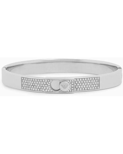 Emporio Armani Stainless Steel With Crystals Setted Bangle Bracelet - White