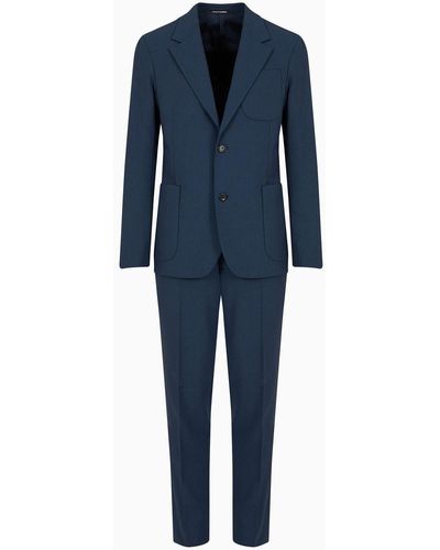 Emporio Armani Einreihiger Anzug In Slim Fit Aus Bi-stretch-schurwollgewebe - Blau