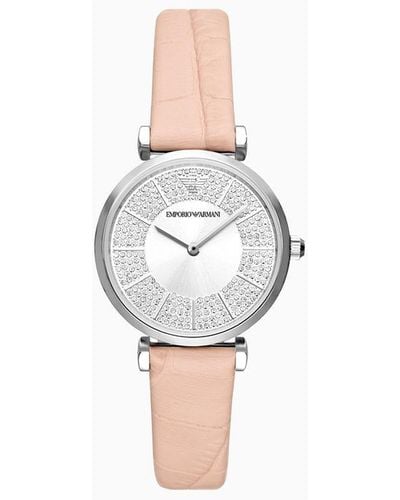 Emporio Armani Two-hand Pink Leather Watch - White