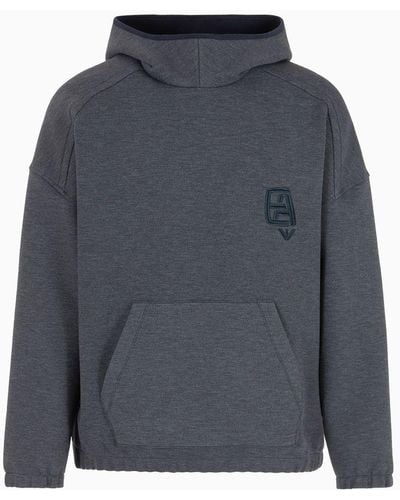 Emporio Armani Comfortable Hooded Sweatshirt In Technical Jersey Ea Logo Embroidery - Grey