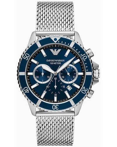 Emporio Armani Chronograph Stainless Steel Mesh Watch - Blue
